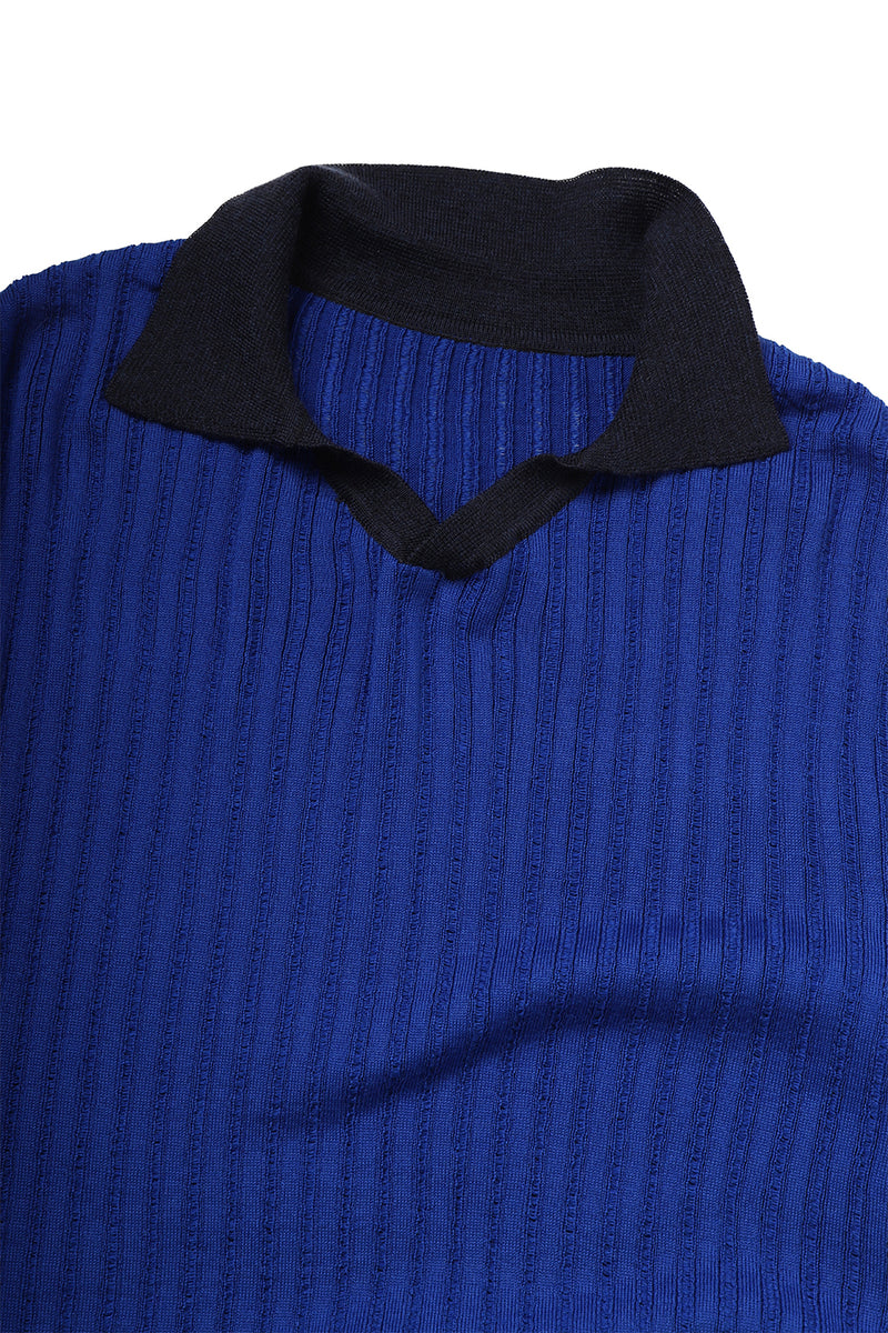 "Loui" Merino wool long sleeve knit with collar black/blue