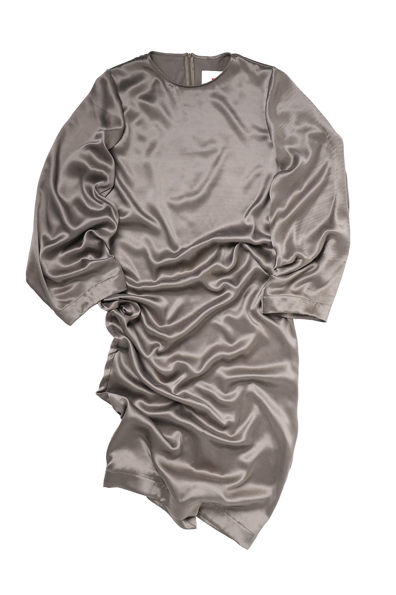 "Marion" Balloon sleeve dress brushed metal