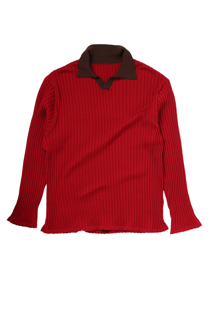 "Loui" Merino wool long sleeve knit with collar red/brown