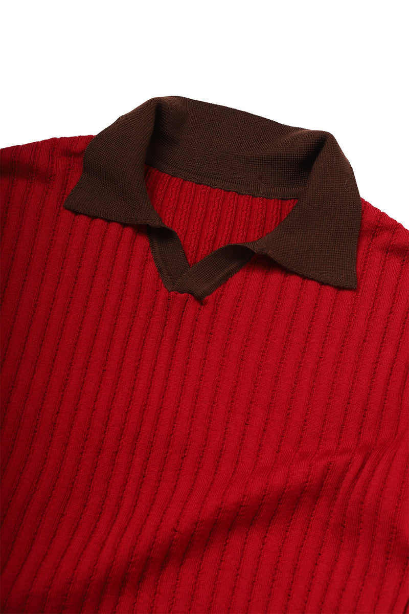 "Loui" Merino wool long sleeve knit with collar red/brown