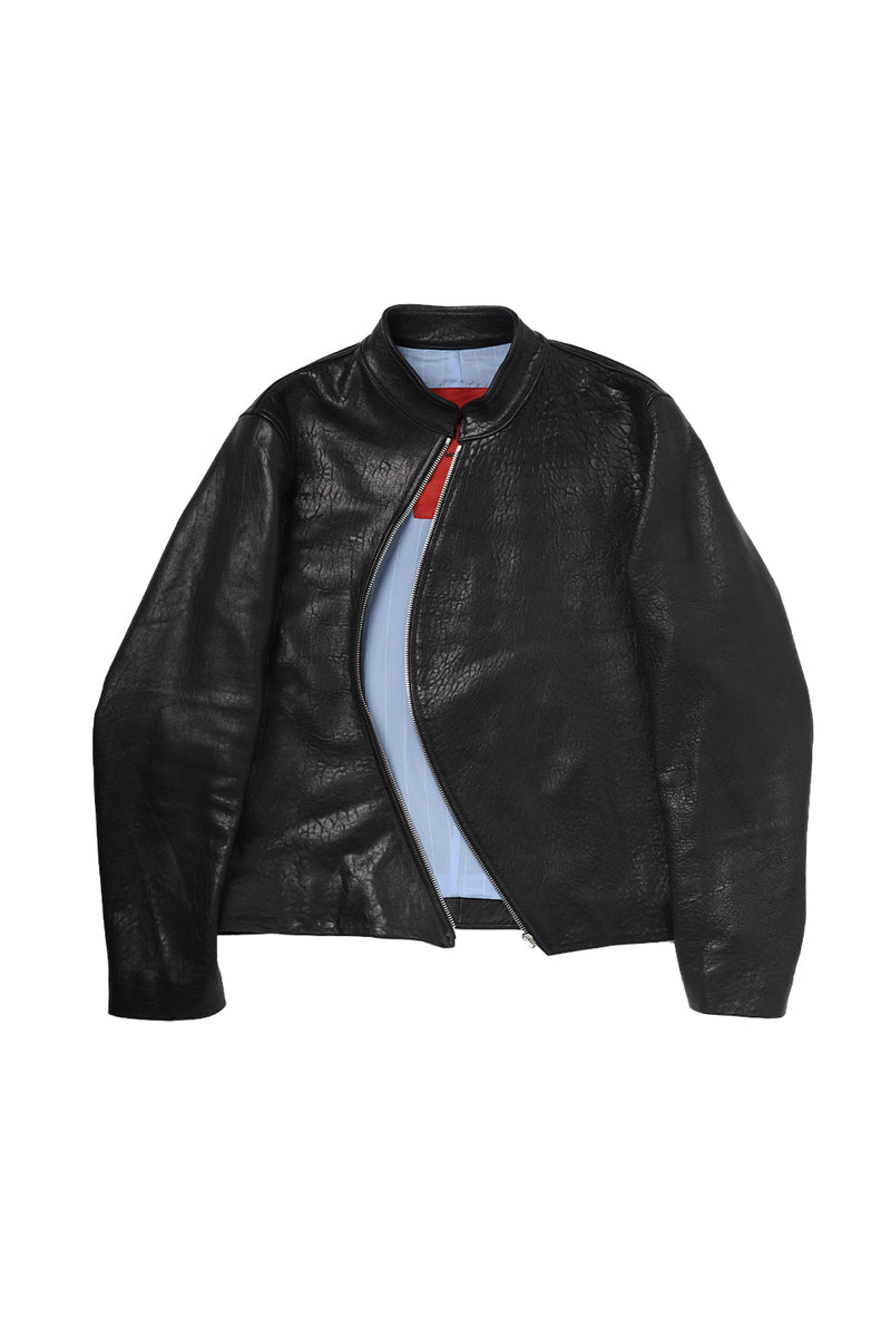"Frankie" Assymetric zip leather jacket "MADE TO ORDER"