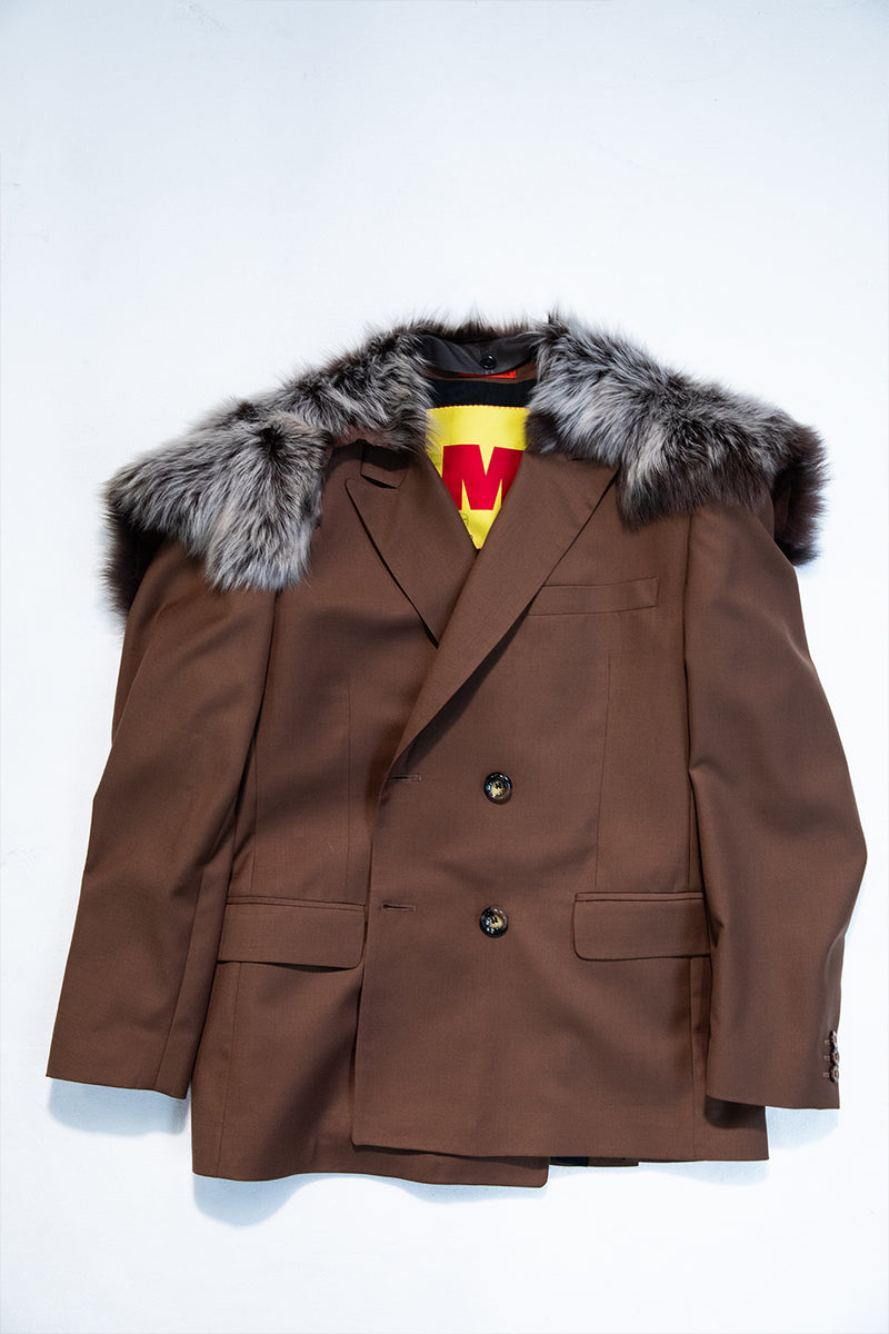 "JIMMY" FUR TRIM TAILORED DB BLAZER SAND