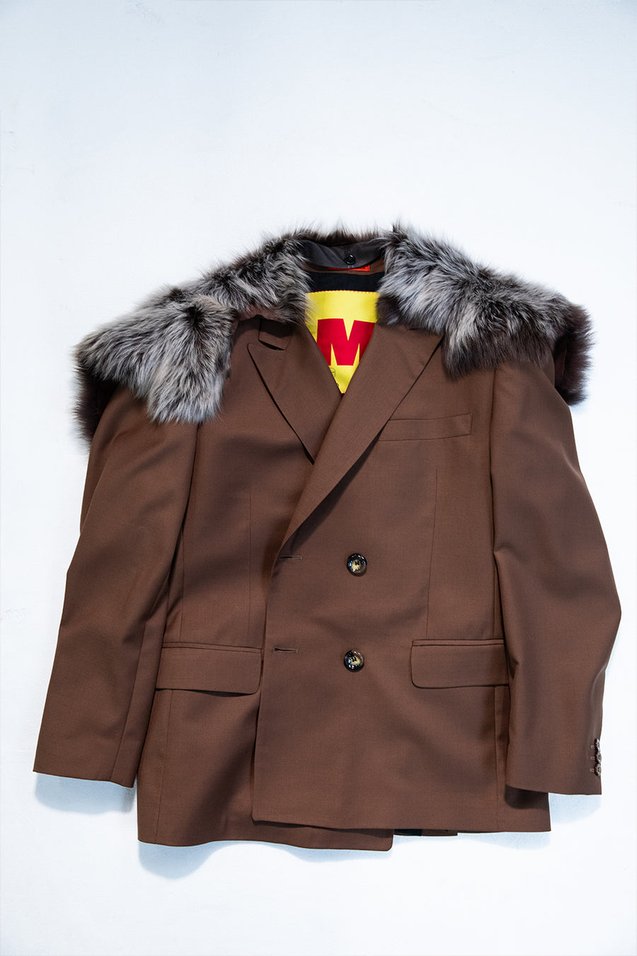 "JIMMY" FUR TRIM TAILORED DB BLAZER SAND