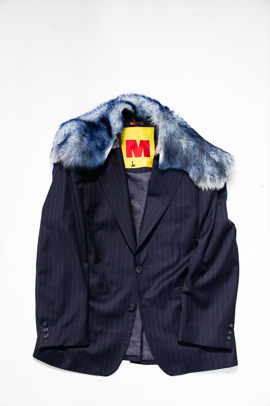 "MARCO" FUR TRIM TAILORED BLAZER SINGLE BREASTED NAVY