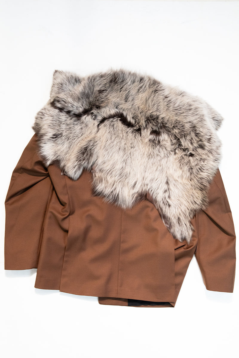 "JIMMY" FUR TRIM TAILORED DB BLAZER SAND